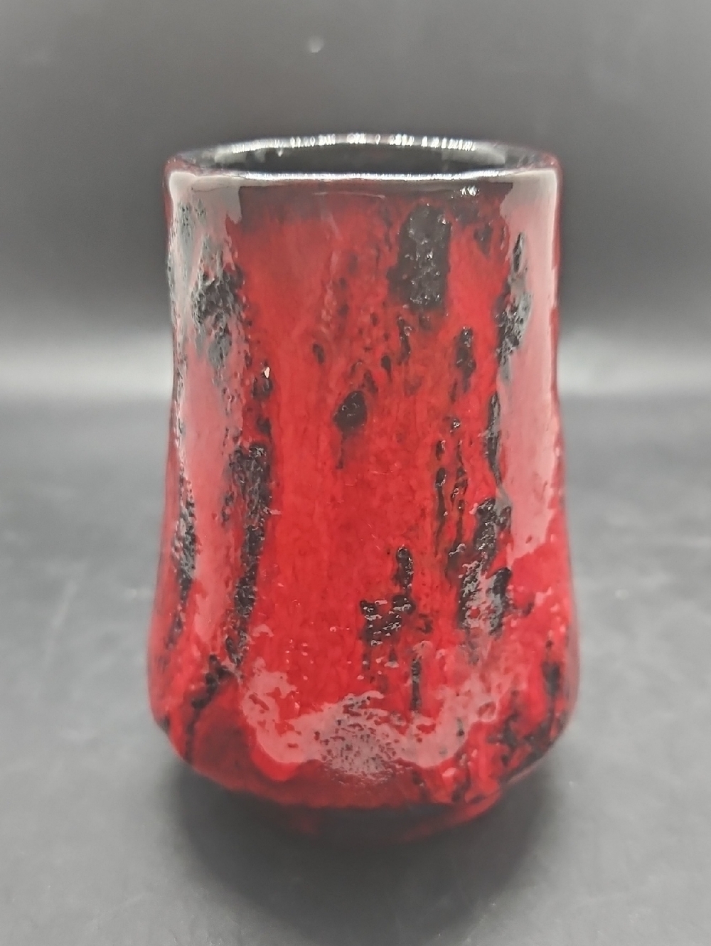Vintage 1970s West German vase, red and black textured "FaT Lava"